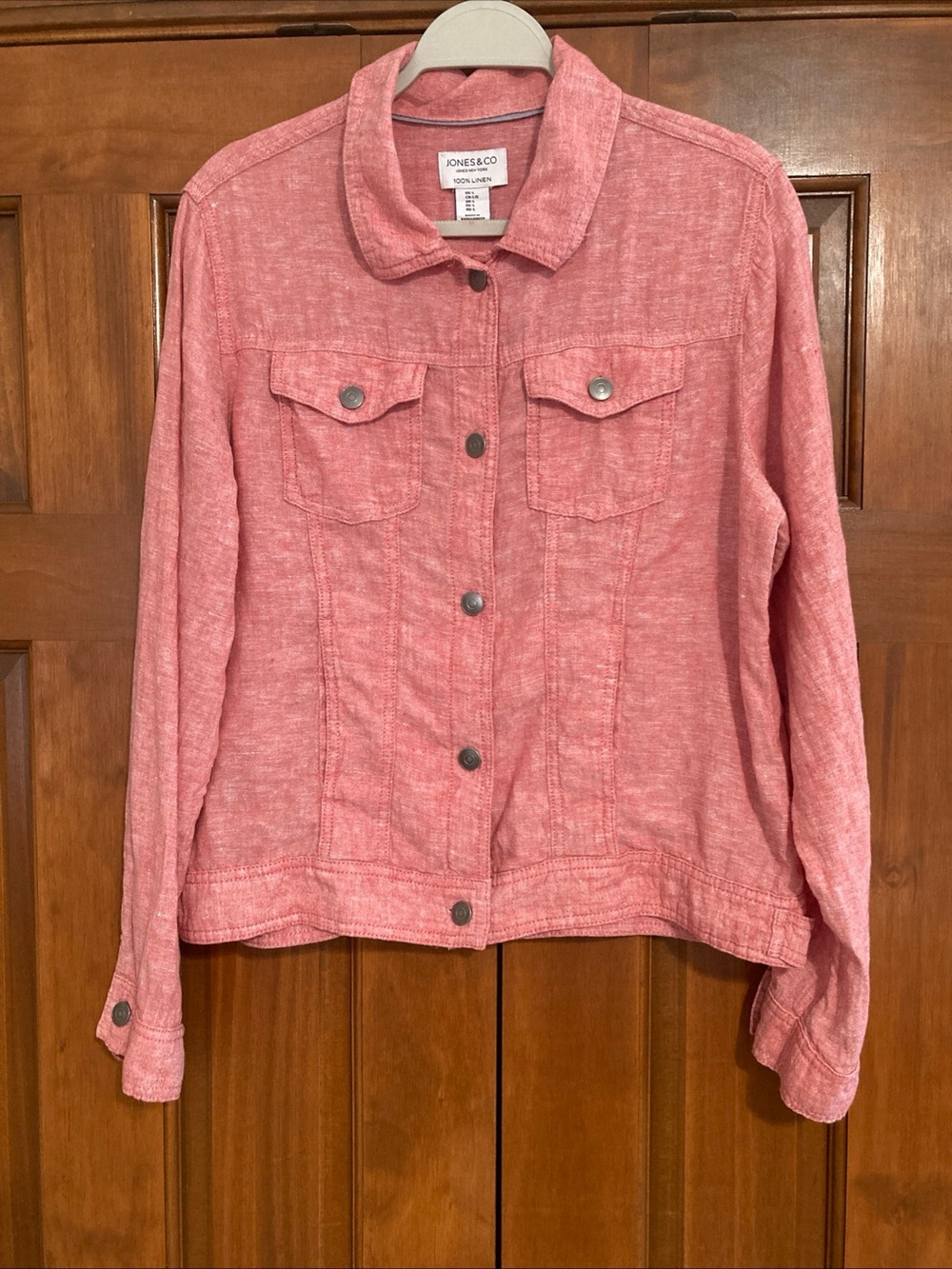 Jones & Co trucker coral Pink Button-Front 100% linen Jacket women’s large